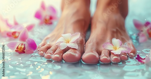 Ultimate relaxation with spa pedicure, beautiful flower design, ideal for summer indulgence and selfpampering photo