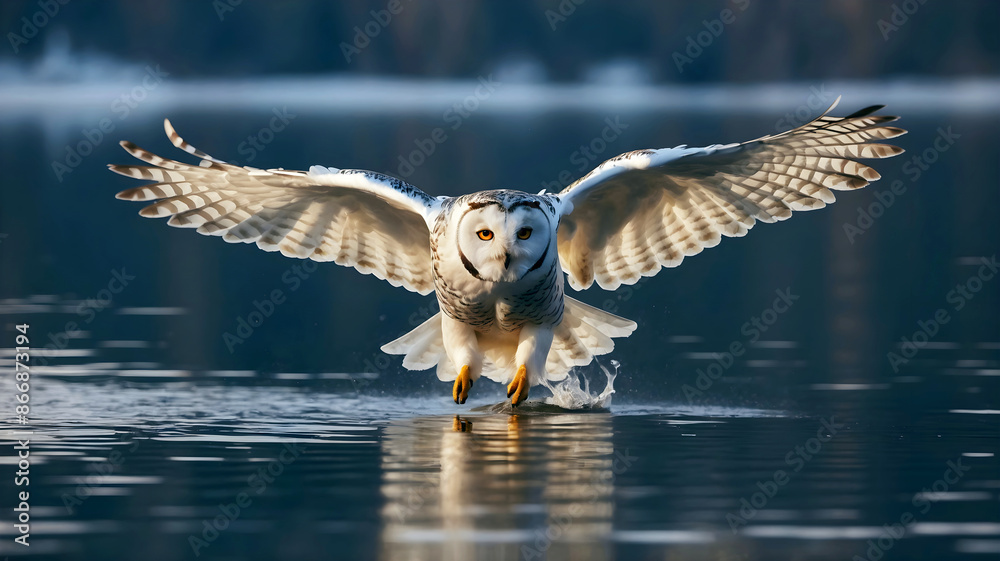 The snowy owl in flight, Bubo scandiacus, polar owl, white owl, Arctic owl, animals and wildlife background, wallpaper