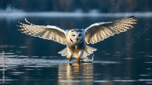 Obraz na płótnie The snowy owl in flight, Bubo scandiacus, polar owl, white owl, Arctic owl, animals and wildlife background, wallpaper w salonie
