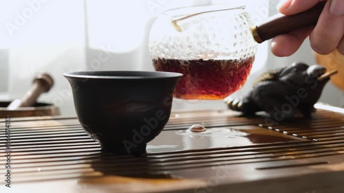 tea ceremony. tea master pours Pu-erh tea into a glass. Chinese Tea Ceremony, Tea Making.