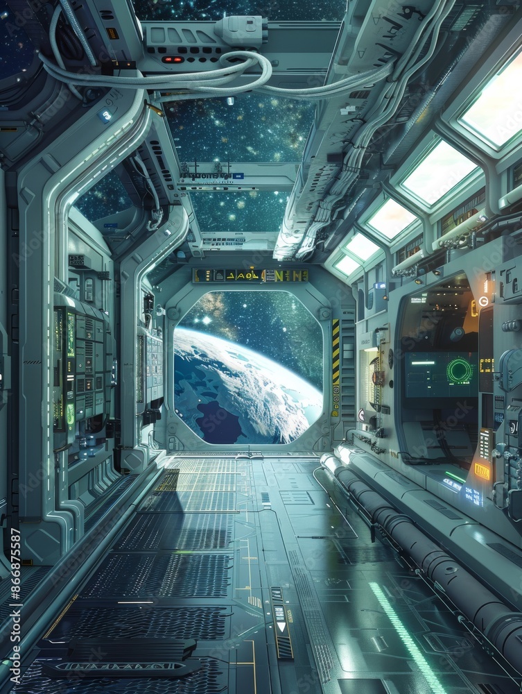 Fototapeta premium Futuristic Space StationAdvanced Life Support System and Spaceship Docking Port.