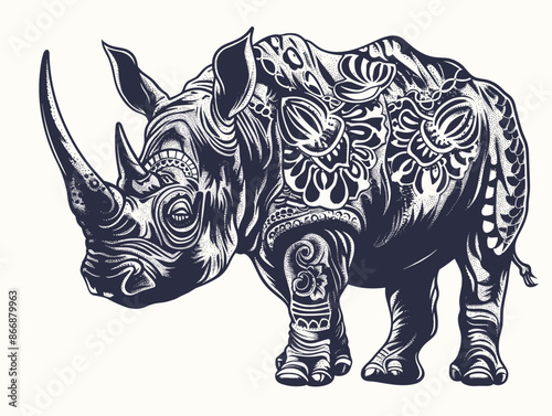 A rhino with a floral pattern on its body