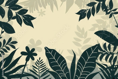 Wallpaper Mural A contemporary design featuring silhouettes of leaves and flowers on a cream background, perfect for eco-conscious brands and businesses. Generative AI Torontodigital.ca