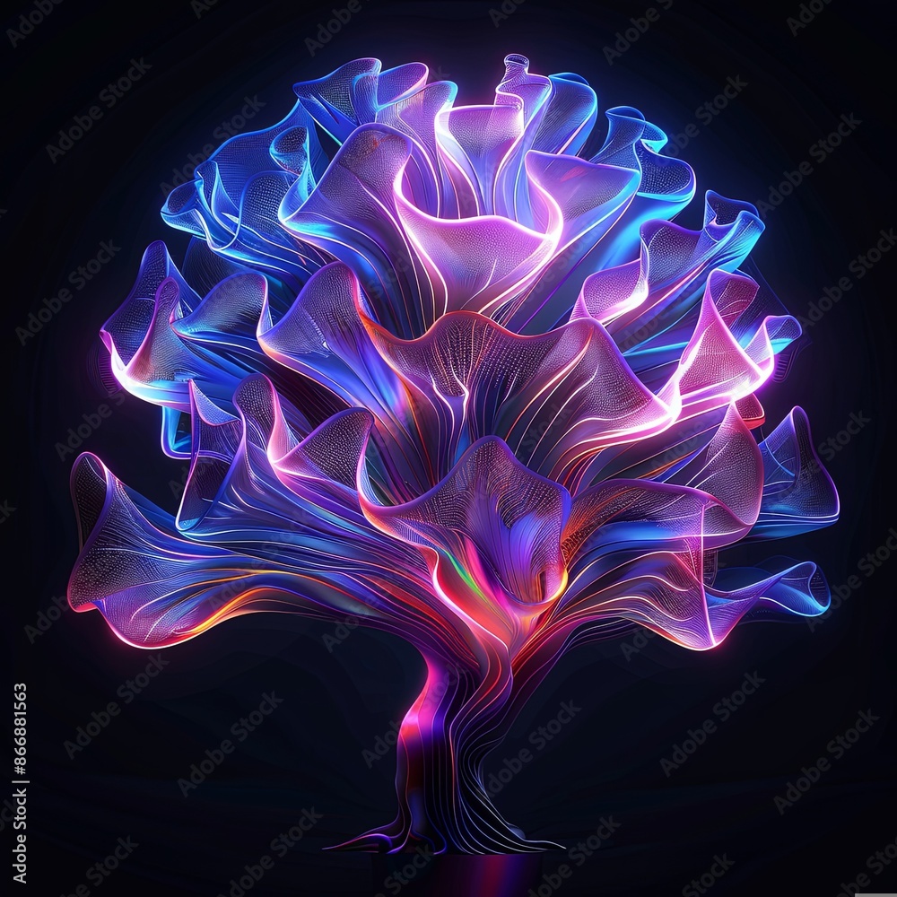 Naklejka premium Abstract glowing neon tree on a dark background. Concept of nature, technology, and fantasy.