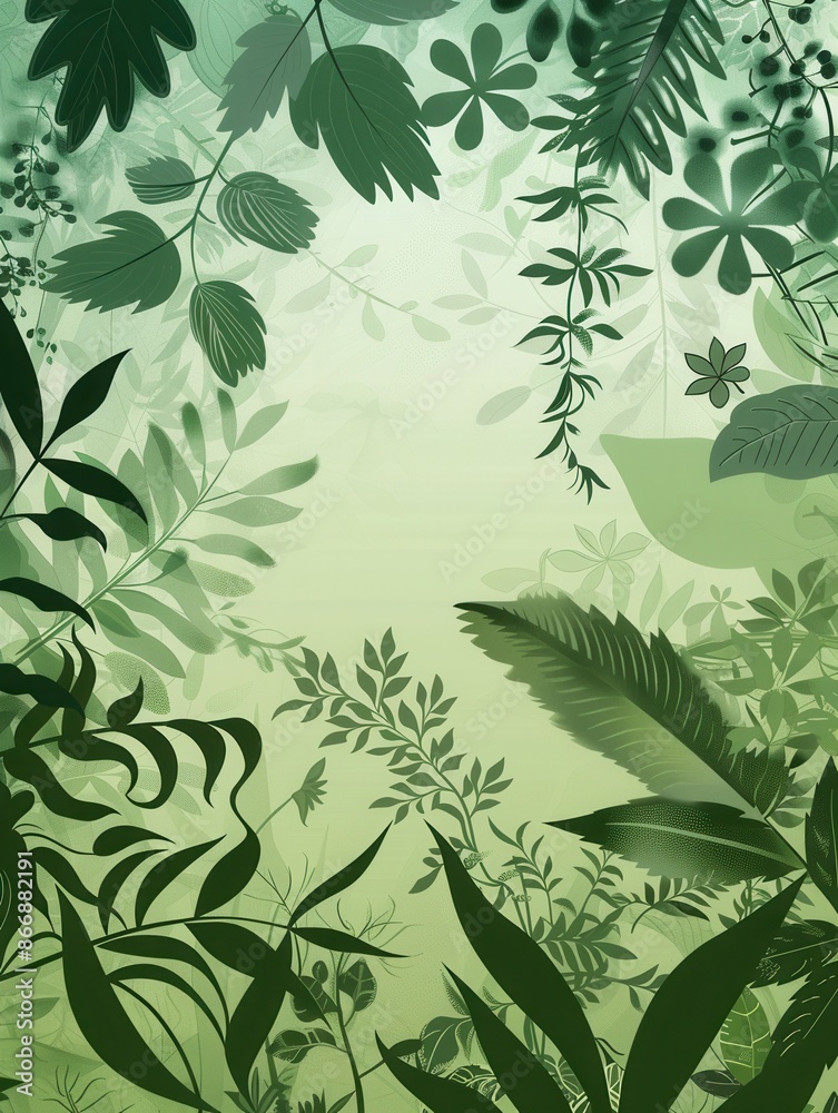 A modern, minimalist design featuring green leaf silhouettes on a soft green background. Perfect for eco-friendly brands and businesses. Generative AI A modern, minimalist design featuring green leaf silhouettes on a soft green background. Perfect for eco-friendly brands and businesses. Generative AI