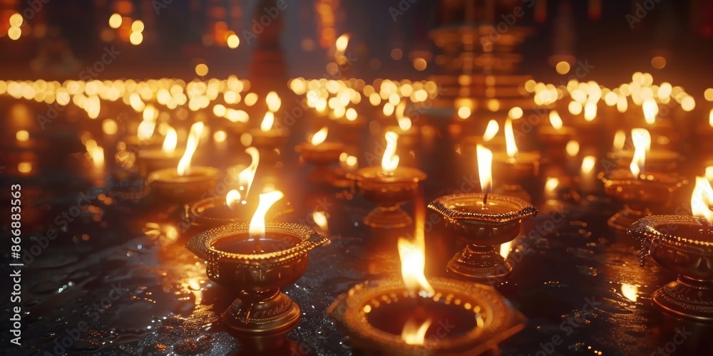 Lit candles on a table Lit candles on a table