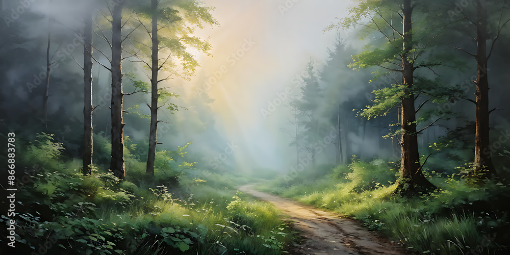 Naklejka premium Misty Forest Morning