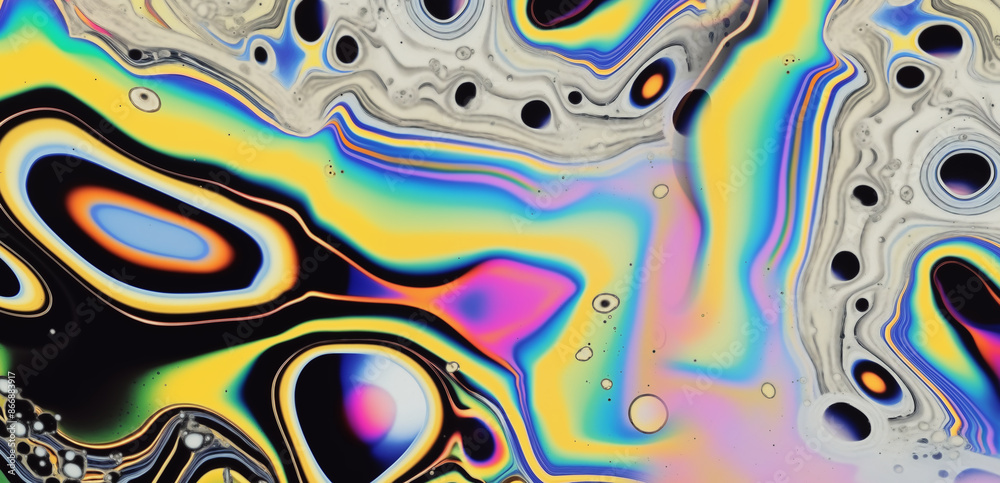 © local_doctor - Close-up of holographic gasoline stains. Conceptual abstract illustration of toxic chemicals.