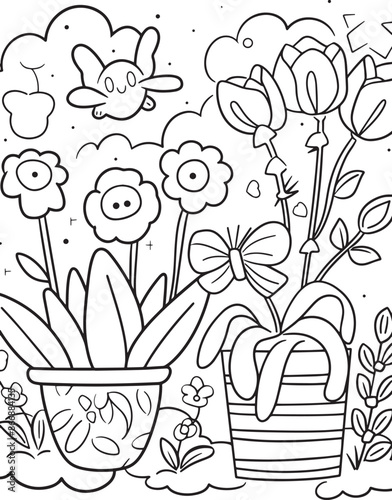 Hand Drawn Flowers Plant Coloring Page