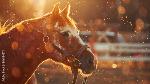 a close up of a horse with bridle horse photography racing horse sunlight on background photo