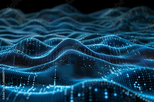 Digital background perfect for tech processes, neural networks, artificial intelligence, data transfer and encryption, digital archives, sound and graphic presentations, science, education, etc