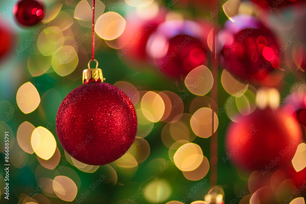Bokeh lights with red Christmas ornaments Bokeh lights with red Christmas ornaments