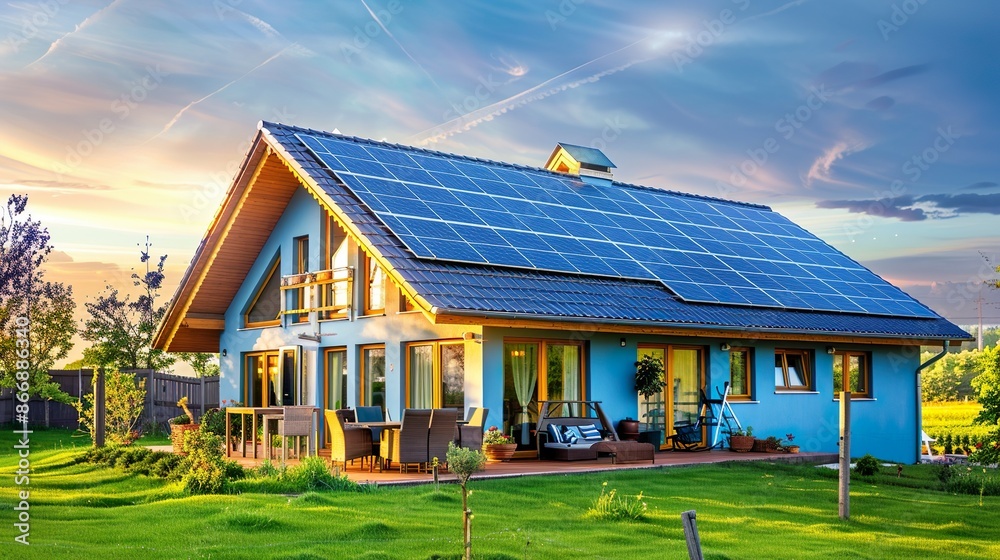 Modern Eco-Friendly Home with Solar Panels Green Energy Sustainable Architecture Modern Eco-Friendly Home with Solar Panels Green Energy Sustainable Architecture