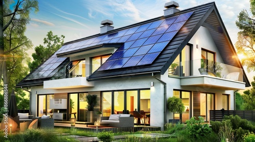 Luxurious Modern Home with Solar Panels Eco-Friendly Sustainable Green Design © Krystian