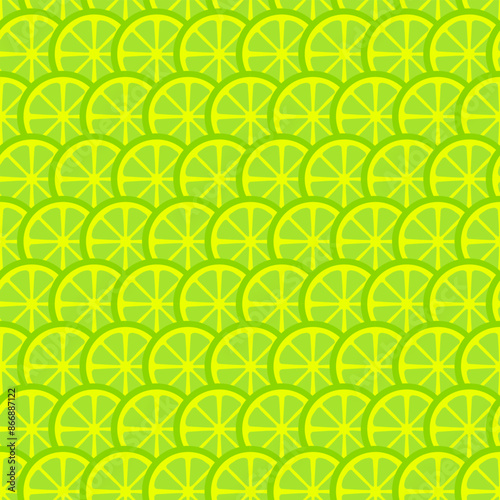 Circle Slice Lime Seamless Pattern. Vector Illustration of Citrus Fruit. Juicy Fresh Texure.