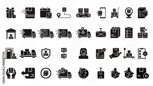 logistics delivery icon solid collection template vector design illustration in trendy style 