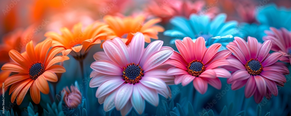 A group of colorful flowers in the field. A group of colorful flowers in the field.