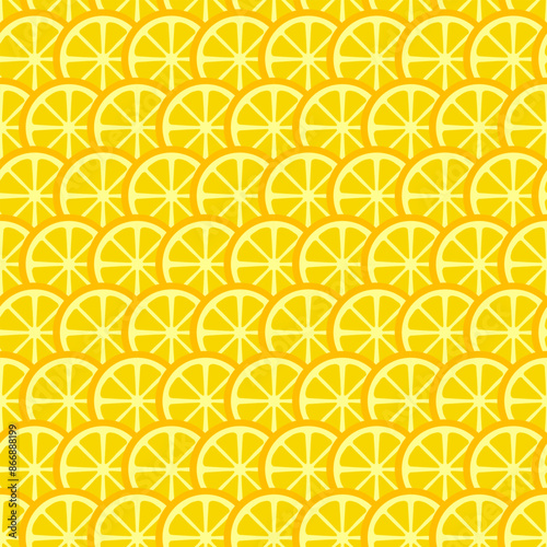 Circle Slice Lemon Seamless Pattern. Vector Illustration of Citrus Fruit. Juicy Fresh Texure.