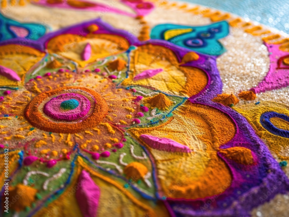 Colorful embroidered design close-up Colorful embroidered design close-up