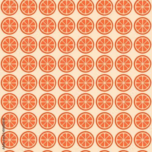 Orange Circle Slice Grapefruit Seamless Pattern. Vector Illustration of Citrus Fruit. Juicy Fresh Texure.