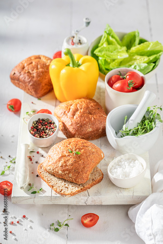 Tableau sur toile Delicious and healthy buns for fresh breakfast.