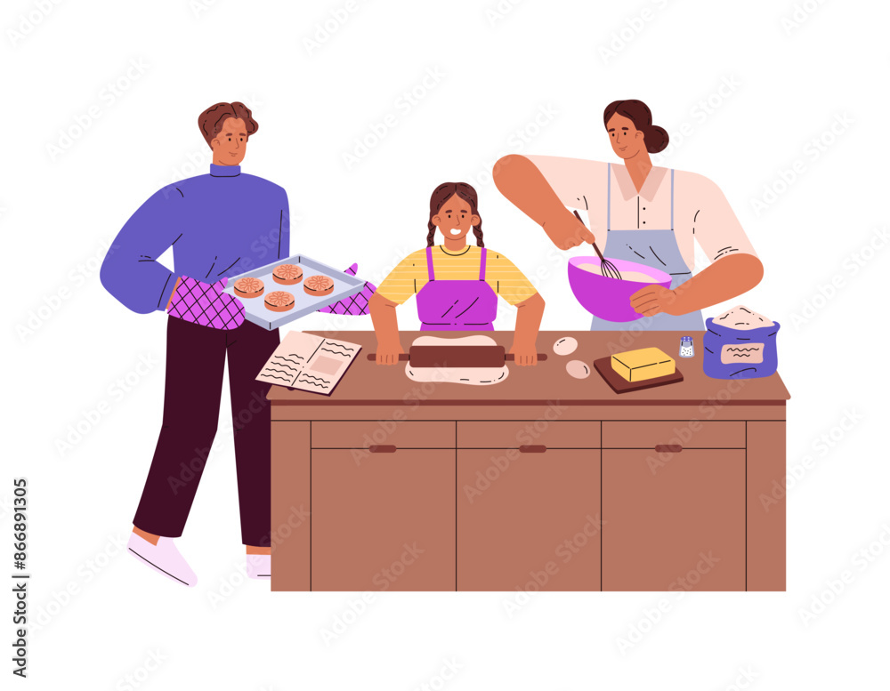 A family preparing piragi during the Mid-Autumn Festival. Isolated background. A family preparing piragi during the Mid-Autumn Festival. Isolated background.