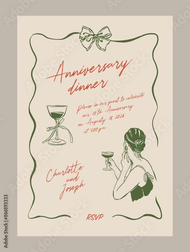 Minimal hand drawn vector dolce vita illustration with aesthetic quote in a poster frame. Art for greeting cards, wedding invitations, postcards, branding, logo design. Matisse style illustrations.	