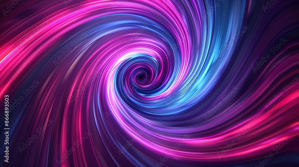 Abstract swirling vortex of pink and blue neon lights, perfect for digital art, backgrounds, and abstract concepts.