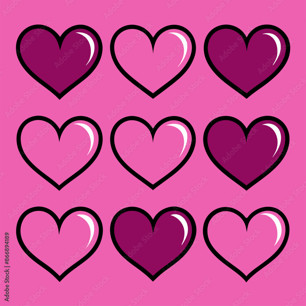 A collection of pink hearts against a pink backdrop A collection of pink hearts against a pink backdrop