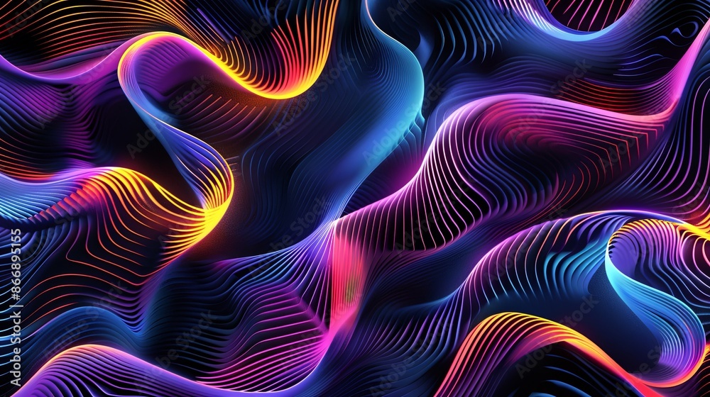 Obraz premium Vivid abstract background with colorful, flowing lines and a futuristic, digital art style. Perfect for technology, music, or modern design projects.