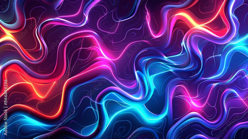 Abstract background with vibrant neon waves and curves. Colorful digital art great for a wallpaper or background. Abstract background with vibrant neon waves and curves. Colorful digital art great for a wallpaper or background.