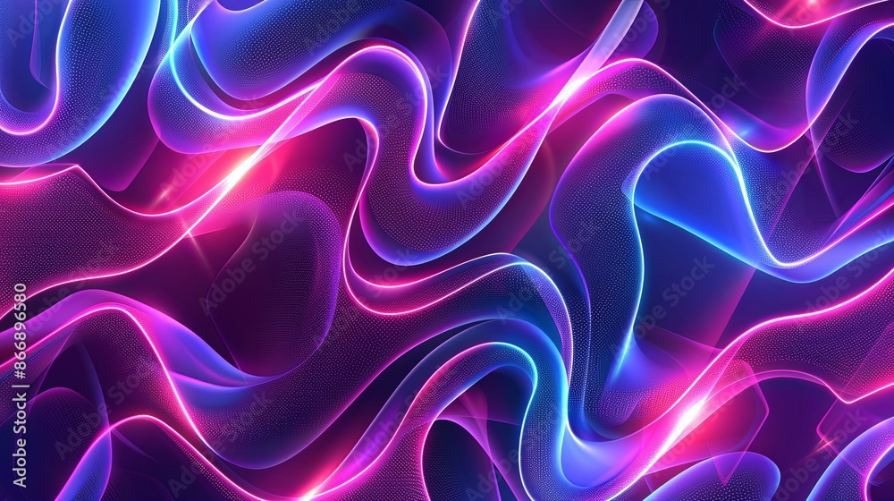 Fototapeta premium Abstract Neon Flowing Waves Background, Vibrant Blue and Pink Swirls of Light Energy