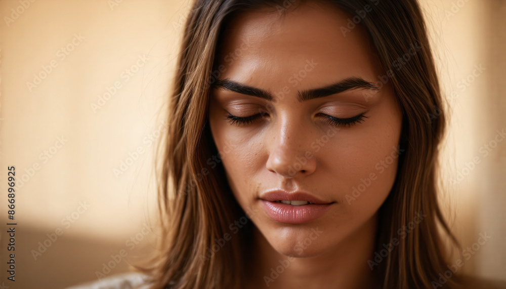 Woman showing compassionate empathy with gentle expression Woman showing compassionate empathy with gentle expression