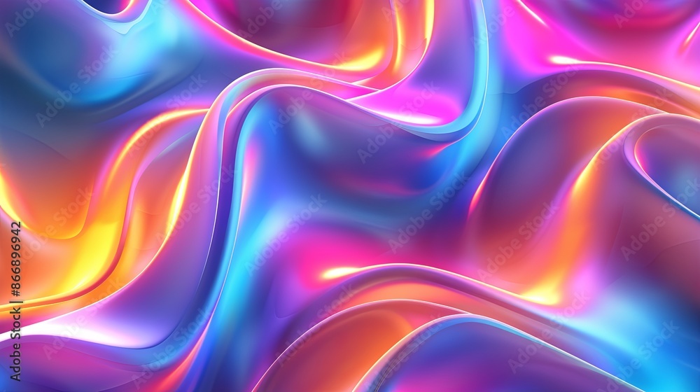 Fototapeta premium Abstract Colorful Fluid Waves Background. Vibrant holographic iridescent texture with flowing liquid paint effect. Perfect for modern design, digital art, and creative projects.