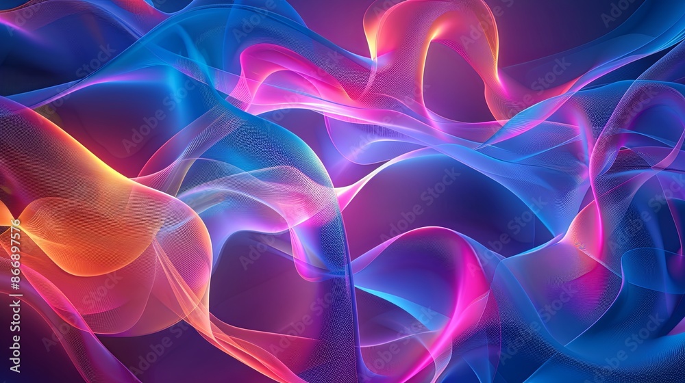 Obraz premium Vivid, abstract background with flowing, swirling lines of neon blue, pink, and orange. Perfect for technology, music, or energy themes.