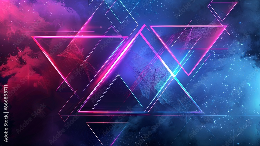 Naklejka premium Abstract Background with Neon Triangles. Futuristic, Geometric Design