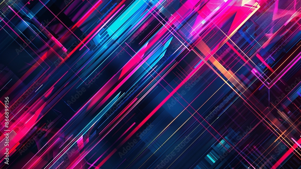 Abstract background with neon lines, geometric shapes and vibrant colors. Cyberpunk, futuristic, technology and digital design concept. Abstract background with neon lines, geometric shapes and vibrant colors. Cyberpunk, futuristic, technology and digital design concept.