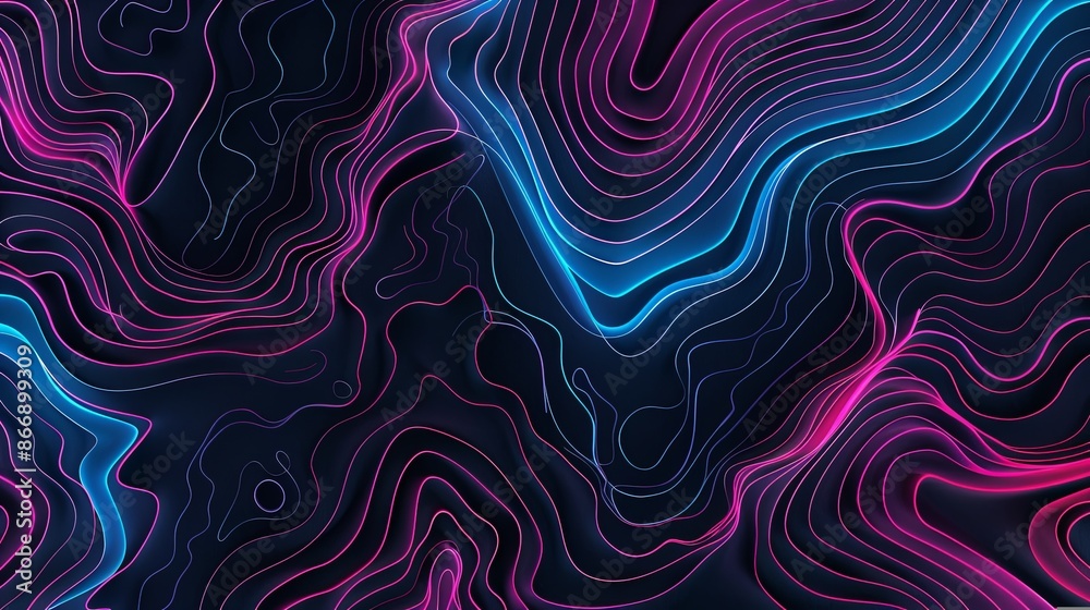 Fototapeta premium Abstract glowing neon lines forming a topographic map. Futuristic, technology, and digital background concept.