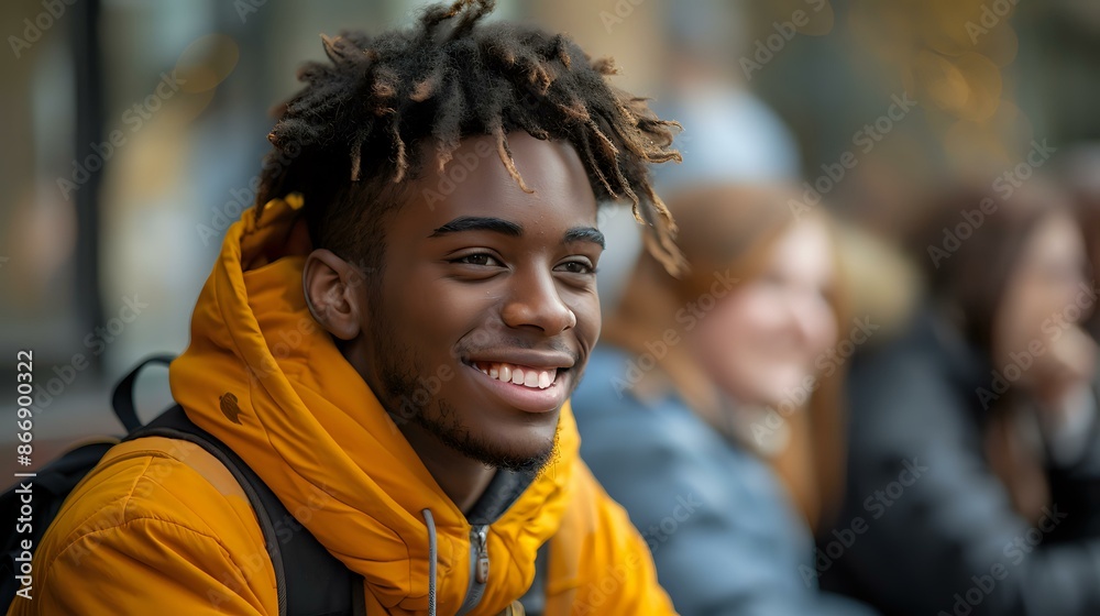 Smiling young man in a yellow jacket, perfect for lifestyle photography, diversity and inclusion themes, and social media content. Ideal for posters, websites, and digital backgrounds. Smiling young man in a yellow jacket, perfect for lifestyle photography, diversity and inclusion themes, and social media content. Ideal for posters, websites, and digital backgrounds.