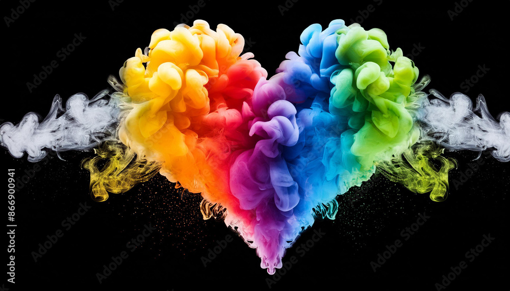 A heart made of rainbow smoke on transparent background. Romantic vivid explosion A heart made of rainbow smoke on transparent background. Romantic vivid explosion