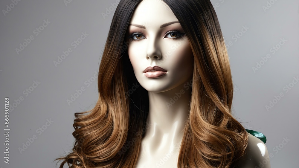Fototapeta premium realistic photography of ombre long hair wig in a mann background