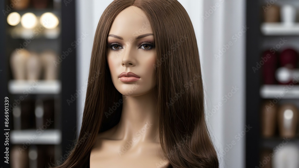 realistic photography of a dark brown long hair wig in background realistic photography of a dark brown long hair wig in background