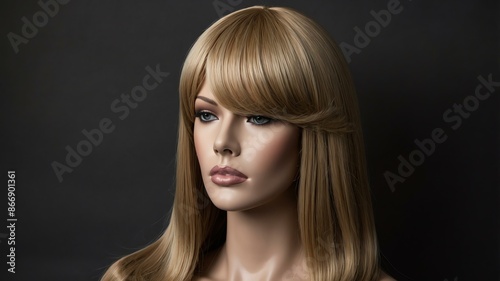 realistic photography of a dark blonde long hair wig i background © Rein Weissritter