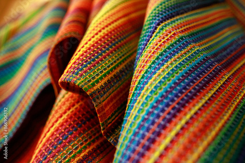 Cotton multi-colored towels close-up. Very bright colors