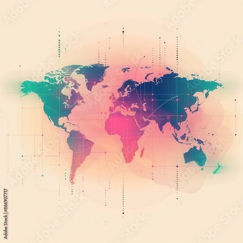 A simple, minimalist world map with highlighted travel routes, perfect for travel agencies and global booking services. Generative AI photo