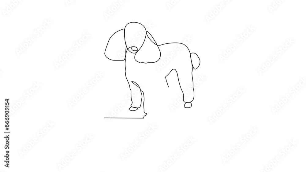 Animated self drawing of poodle video design illustration. Type of Dog themes design concept with simple linear style video. Dogs are domesticated mammals, loyalty and companionship to humans.