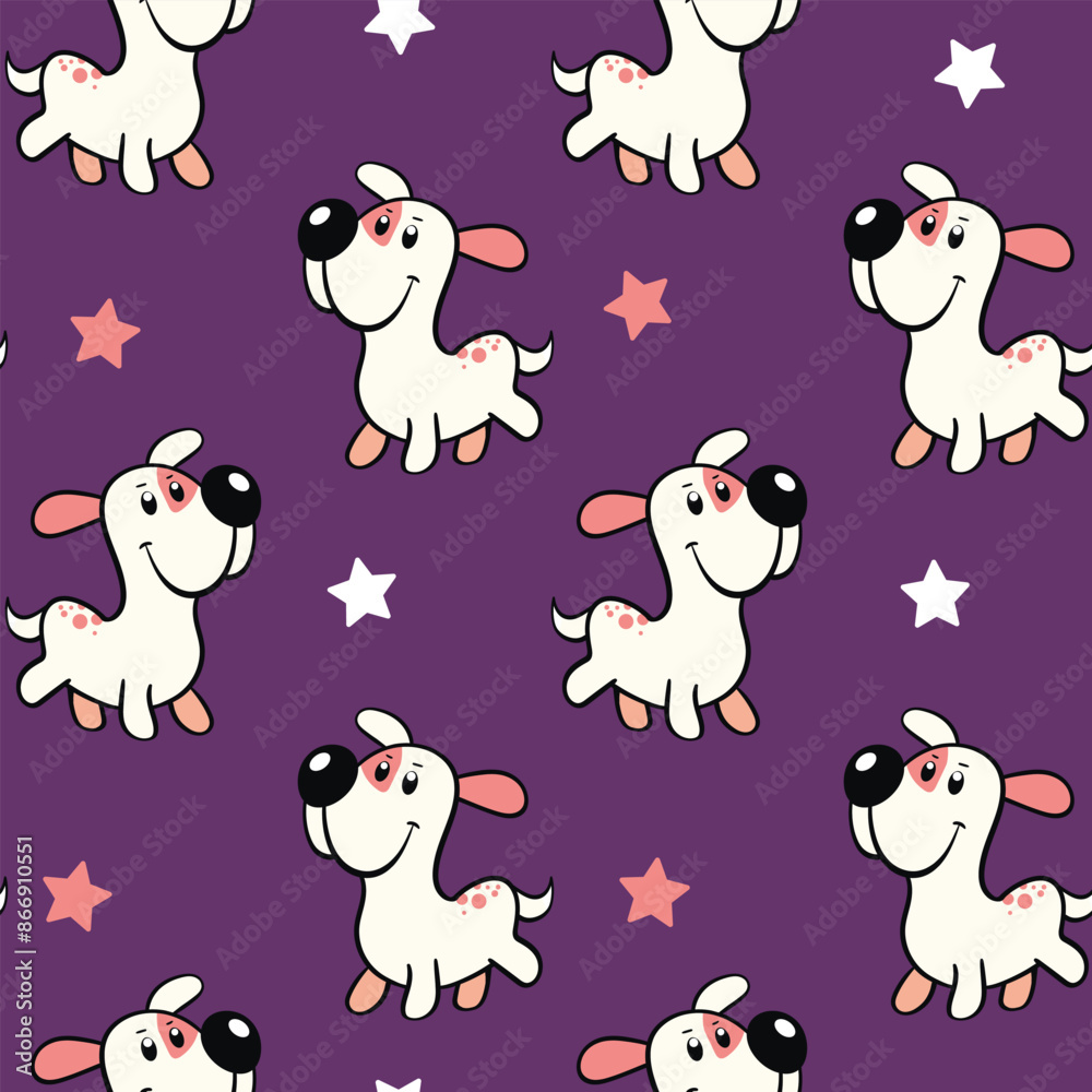 Vector seamless repeating childish pattern with cute dogs in doodle style. Animals background with dog, pets, puppy for invitation, poster, card, flyer, textile, fabric Vector seamless repeating childish pattern with cute dogs in doodle style. Animals background with dog, pets, puppy for invitation, poster, card, flyer, textile, fabric