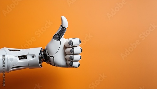 Robot Hand Giving Thumbs Up on Orange Background