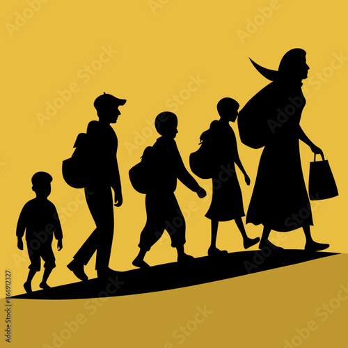 refugees people walking  silhouette vector art illustration