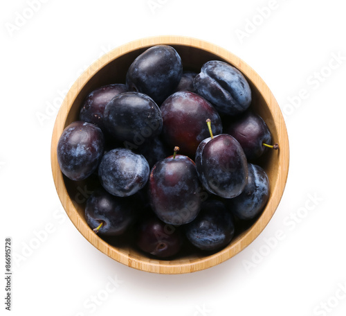 Wallpaper Mural Bowl with ripe plums on white background Torontodigital.ca